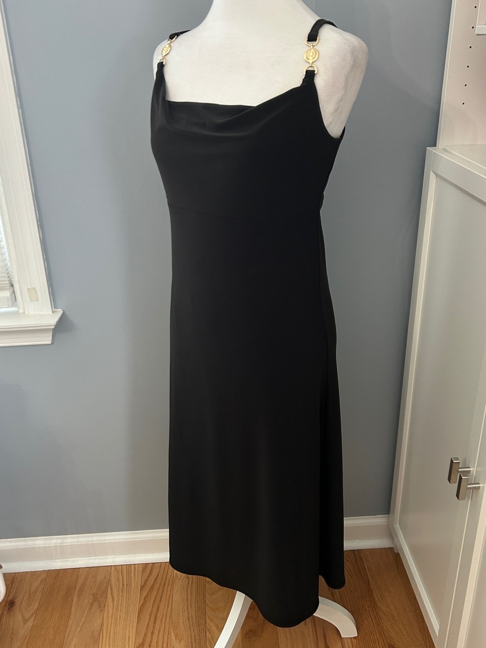 NWT White House Black Market Cowl Neck Slip Dress Black Size 2 Crest Detail